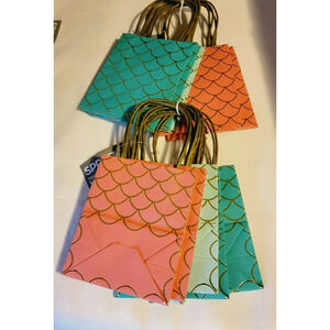 Spritz Party Gift Bags Mermaid Scales 6x5 Aqua Pink Salmon Treats 12 count